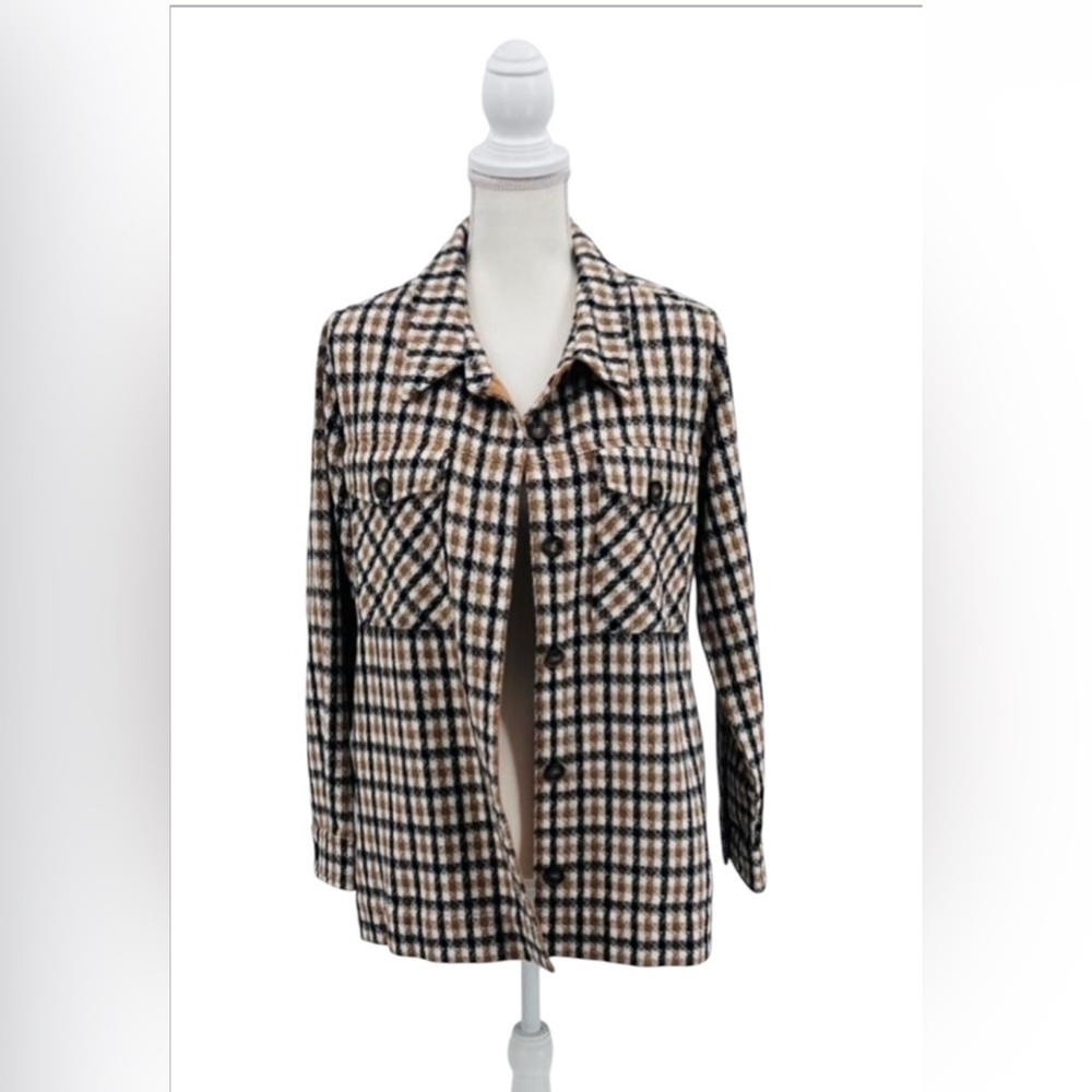 Kori Jacket Shacket Plaid Tan White Size M